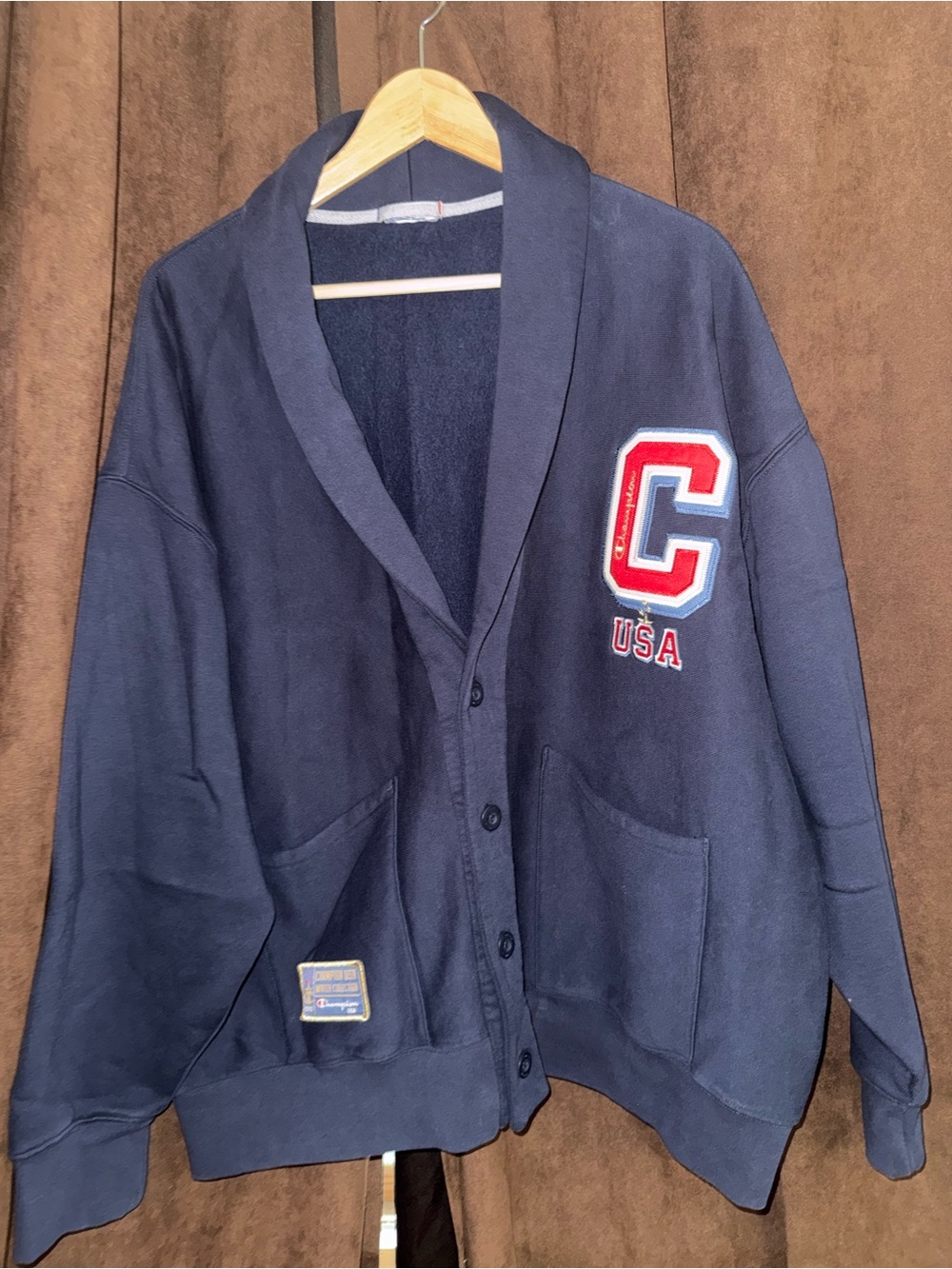 Champion Navy Pullover with Gold-Trim USA Patch